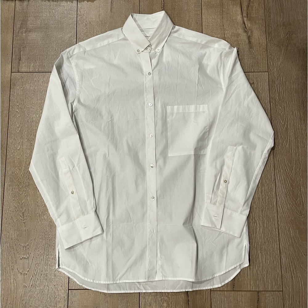 Atea Oceanie white long sleeve button down shirt